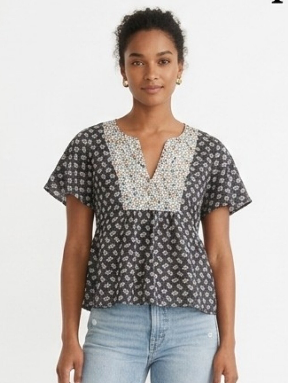 Madewell mixed floral print boho top XS flutter sleeve v-neck blouse